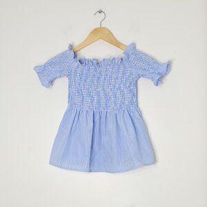 Urbanology Blue White Striped Ruffle Sleeve Off The Shoulder Baby Puffy Flare S